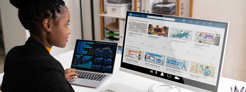 Watching Video Conference Business Webinar On Computer